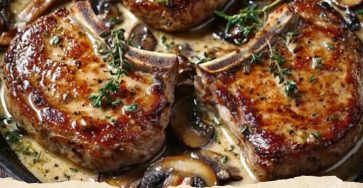 Creamy Mushroom Pork Chops with Garlic & Thyme Sauce