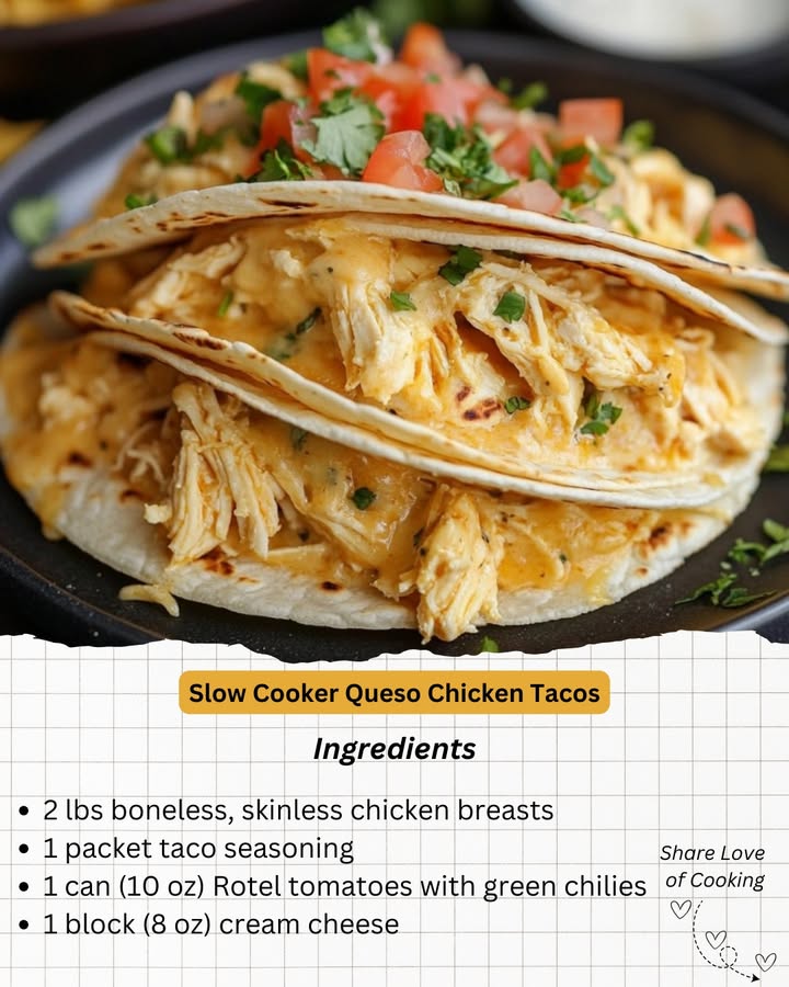 Slow Cooker Queso Chicken Tacos