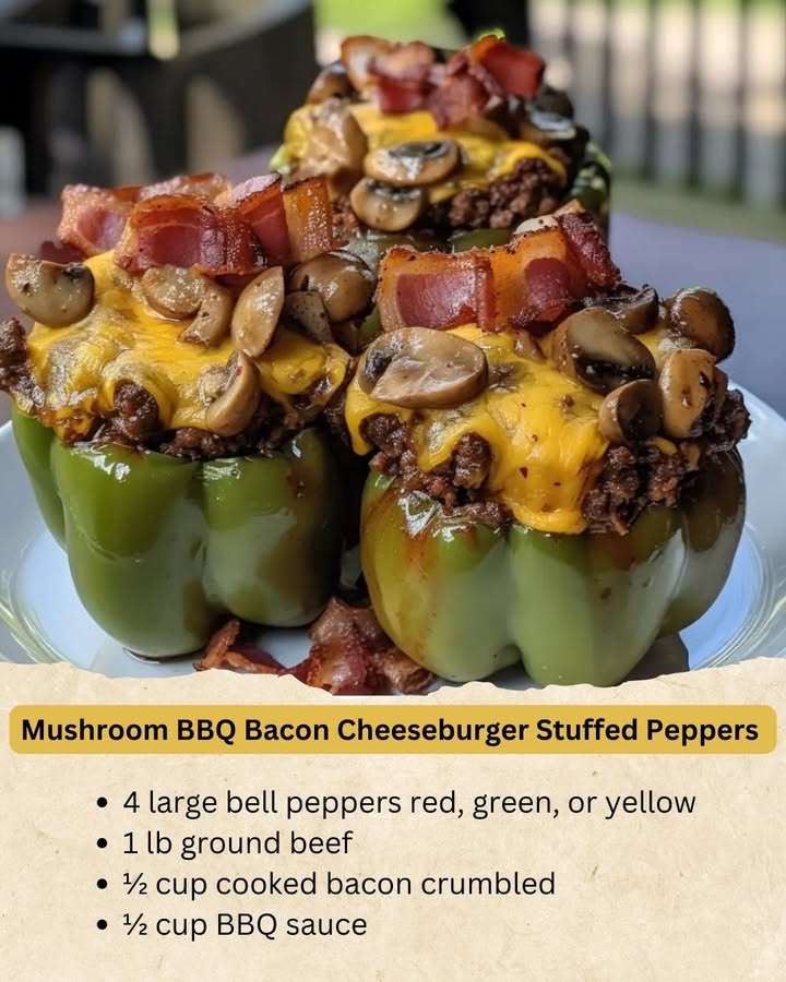 Mushroom BBQ Turkey Bacon Cheeseburger Stuffed Peppers