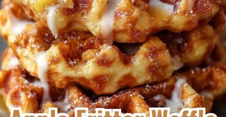 Cinnamon-Spiced Apple Fritter Waffles with Vanilla Glaze