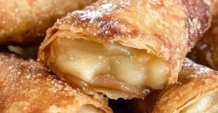 Crispy Cinnamon Sugar Apple Pie Egg Rolls with Caramel Dip