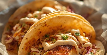 Fish Tacos with Cabbage Slaw and Chipotle Crema