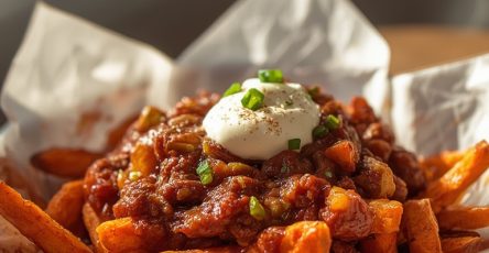 Loaded Sweet Potato Fries with Chili