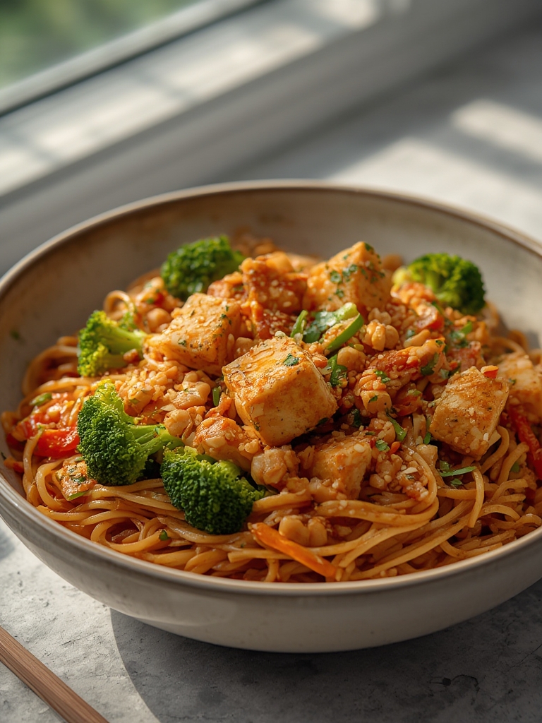 Spicy Peanut Noodles with Tofu & Broccoli